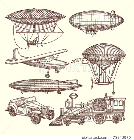 Illustrations set of machines in steampunk style - Stock Illustration ...