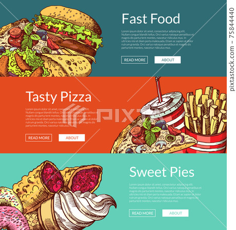 banners with fastfood burgers, ice cream, donuts and pizza 75844440