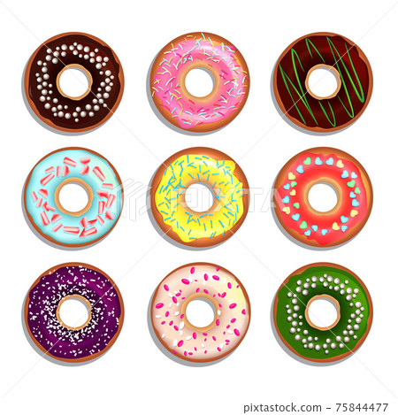 Different donuts in cartoon style. illustrations isolate on white Different donuts in cartoon style. illustrations isolate on white 75844477