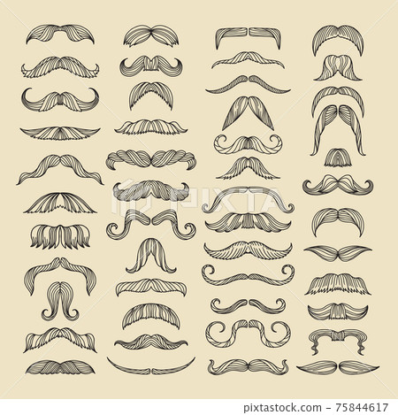 Mustache of men. Hand drawn pictures with funny hairstyle Mustache of men. Hand drawn pictures with funny hairstyle 75844617