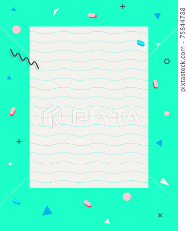 Empty blank page with decorative frame 80s 90s pattern.Geometric elements, stripes.Pastel palette mint.Modern print for notebooks, stationary, letters, message, planner.Memphis vector design style. Empty blank page with decorative frame 80s 90s pattern.Geometric elements, stripes.Pastel palette mint.Modern print for notebooks, stationary, letters, message, planner.Memphis vector design style. 75844788