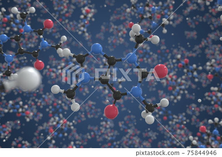 Caffeine molecule. Ball-and-stick molecular model. Chemistry related 3d rendering Caffeine molecule. Ball-and-stick molecular model. Chemistry related 3d rendering 75844946