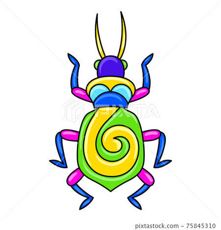 Decorative ornamental stylized beetle. Mexican ceramic cute naive art. 75845310