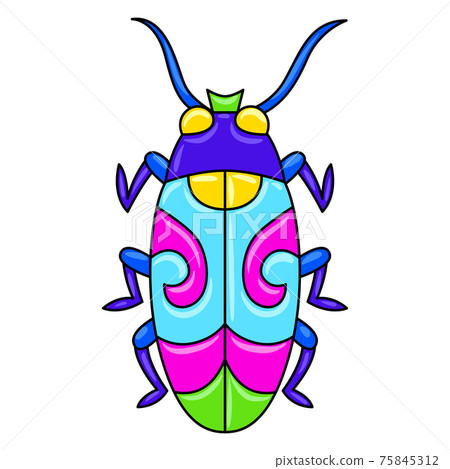 Decorative ornamental stylized beetle. Mexican ceramic cute naive art. 75845312