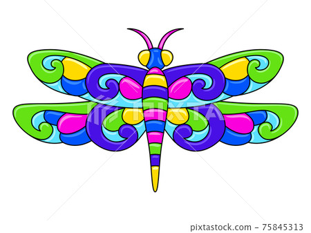 Decorative ornamental stylized dragonfly. Mexican ceramic cute naive art. 75845313