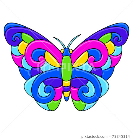 Decorative ornamental stylized butterfly. Mexican ceramic cute naive art. Decorative ornamental stylized butterfly. Mexican ceramic cute naive art. 75845314