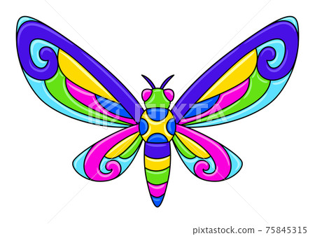 Decorative ornamental stylized butterfly. Mexican ceramic cute naive art. 75845315