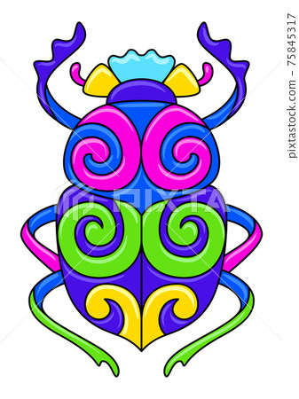 Decorative ornamental stylized beetle. Mexican ceramic cute naive art. 75845317