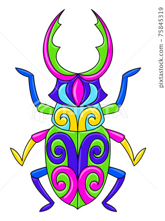Decorative ornamental stylized beetle. Mexican ceramic cute naive art. 75845319