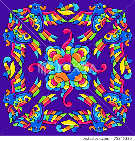 Mexican talavera ceramic tile pattern with tropical birds. Traditional decorative objects. Mexican talavera ceramic tile pattern with tropical birds. Traditional decorative objects. 75845320