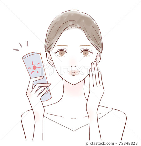 A woman painting sunscreen cream 75848828