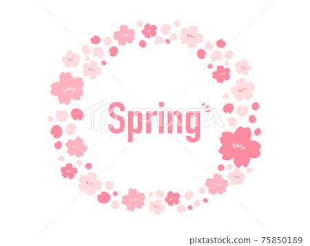 Cute spring cherry blossom wreath / hand-drawn illustration material 75850189