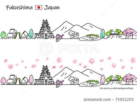 Simple line art set of Fukushima cityscape in spring Simple line art set of Fukushima cityscape in spring 75852205