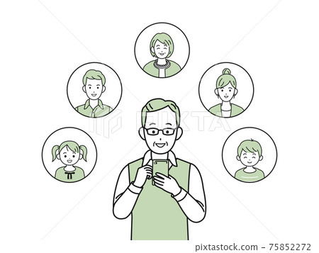 視頻通話打電話給家人的老人老年人通話對話插圖素材 75852272