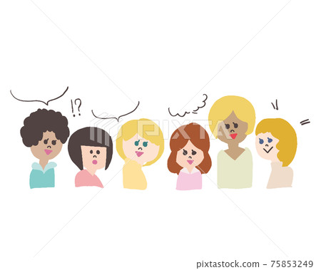 Illustration of Japanese and foreign women talking together 75853249