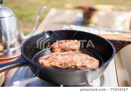 Beef steak at camp Beef steak at camp 75854567