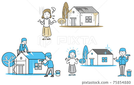 House Illustration Simple Line-A set to paint and clean a desolate house House Illustration Simple Line-A set to paint and clean a desolate house 75854880
