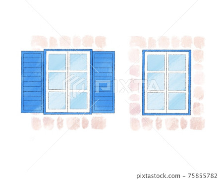 Blue window doors and windows surrounded by bricks 75855782
