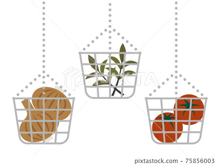 Illustration of vegetables in a wire basket Illustration of vegetables in a wire basket 75856003