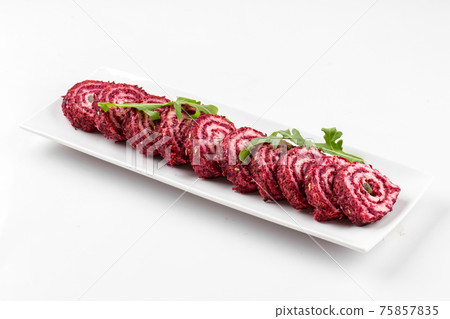 Isolated sliced beetroot appetizer roll platter 75857835