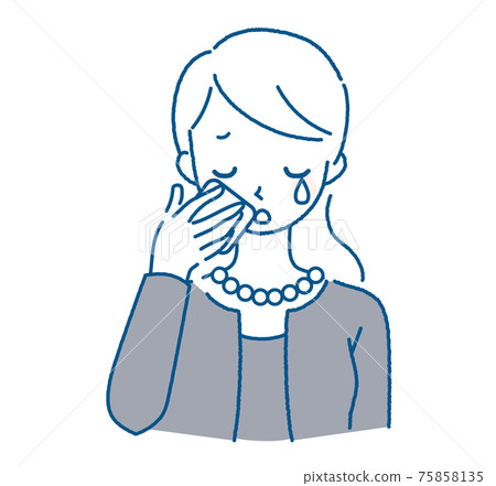 Illustration of a woman in mourning crying face Illustration of a woman in mourning crying face 75858135