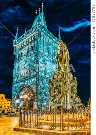 Monument for Charles IV near Saint Francis of Assisi Church square in Prague. 75858799