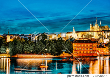 View of Prague Castle from the river Vltava.Czech Republic. 75858836
