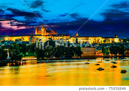 View of Prague Castle from the river Vltava.Czech Republic. View of Prague Castle from the river Vltava.Czech Republic. 75858846
