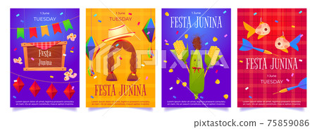Festa Junina cartoon flyers party invitation cards Festa Junina cartoon flyers party invitation cards 75859086