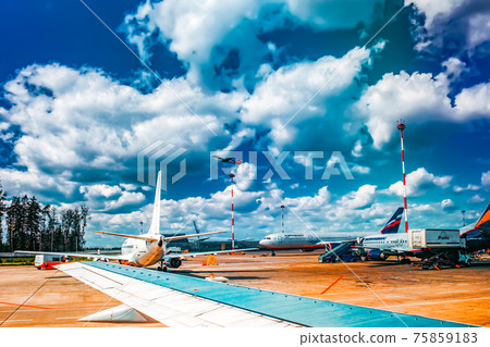 Moscow, Vnukovo, June 09, 2012 : Landscape of airfield  in Airport Vnukovo. 75859183