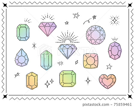 Hand-drawn style illustration of jewels, star icon, frame set 75859461