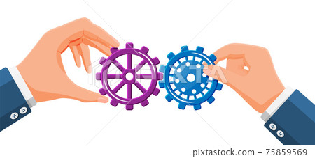 Businessman hands joining two gears together. 75859569