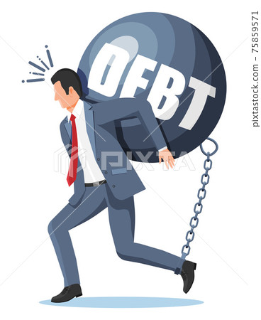 Businessman chained to big heavy debt weight 75859571