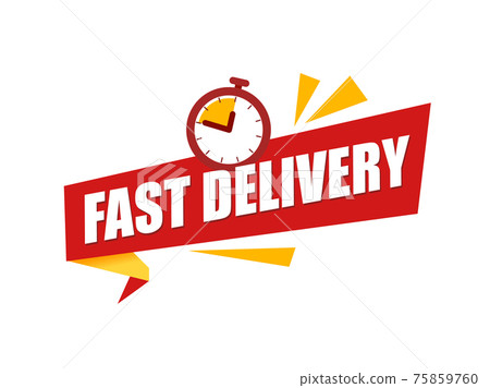 Red ribbon with text Fast delivery and clock....-插圖素材 [75859760] - PIXTA圖庫