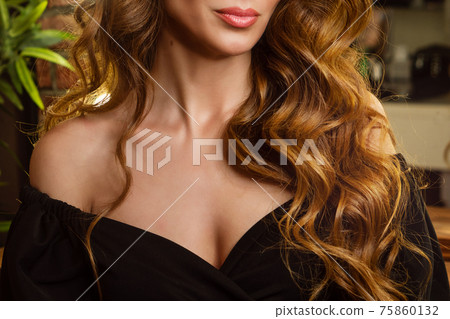 Unrecognizable Woman With Curls In Black Dress Unrecognizable Woman With Curls In Black Dress 75860132