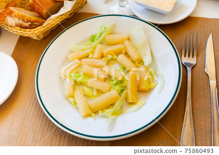 Vegetarian dish boiled asparagus served with mayonnaise Vegetarian dish boiled asparagus served with mayonnaise 75860493