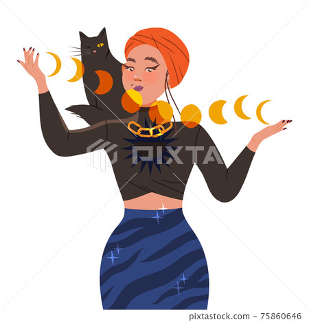 Gypsy Woman as Fortune Teller Predicting Future or Performing Occult Ritual Vector Illustration 75860646