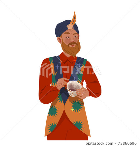 Bearded Man in Turban as Fortune Teller Reading Coffee Grounds Predicting Future Vector Illustration 75860696