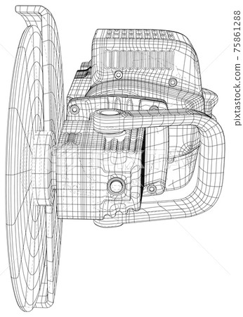 Petrol angle grinder machine. Professional angle grinder instrument, working tool. Technical illustration wire-frame. Vector rendering of 3d 75861288