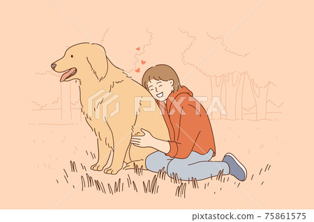 Friendship, children and pets concept 75861575