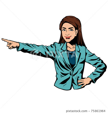 American comic style Japanese woman, business woman, pose, pointing far away 75861964