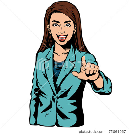American comic style Japanese woman business woman hand sign pointing to the front 75861967