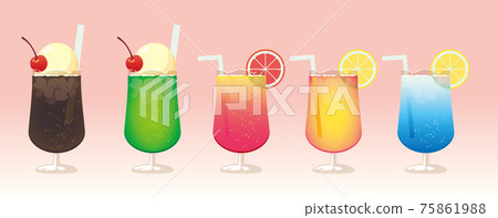 Illustration set of cream soda, cola float, tropical drink 75861988