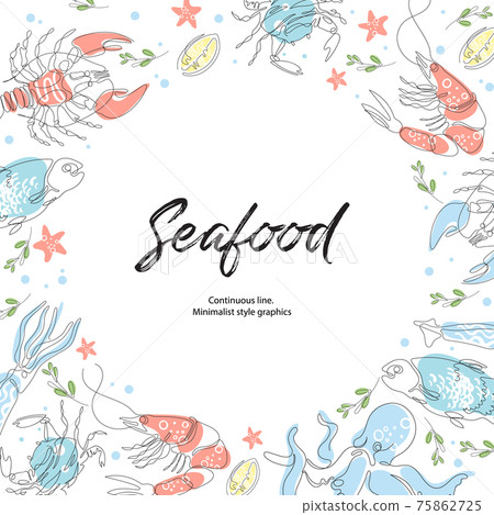 Lobster, fish, crab, shrimp, octopus, squid. Seafood. Vectorg frame. Restaurant menu. Lobster, fish, crab, shrimp, octopus, squid. Seafood. Vectorg frame. Restaurant menu. 75862725