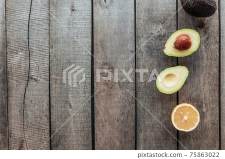 Healthy eating concept flat lay. Mediterranean diet, food on wooden background 75863022