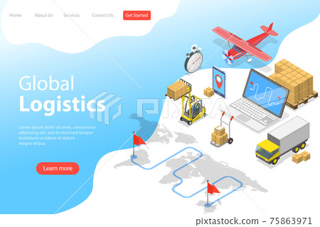 Flat isometric vector landing page template of global logistics. Flat isometric vector landing page template of global logistics. 75863971