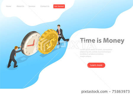 Flat isometric vector landing page template for time is money, income growth. Flat isometric vector landing page template for time is money, income growth. 75863973