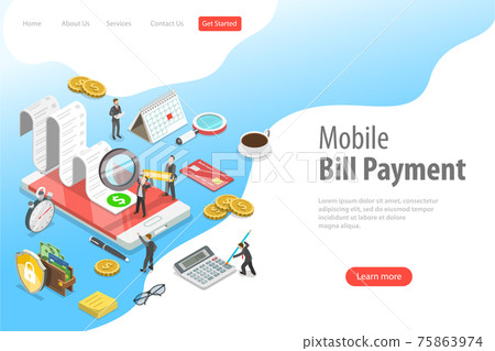 Flat isometric vector landing page template of online bill payment, shopping. 75863974