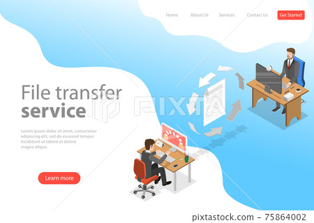 Isometric flat vector landing page template of file transfer service. 75864002