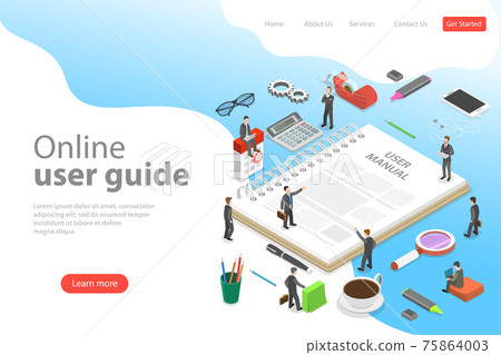 Isometric flat vector landing page template of user manual, guide. Isometric flat vector landing page template of user manual, guide. 75864003